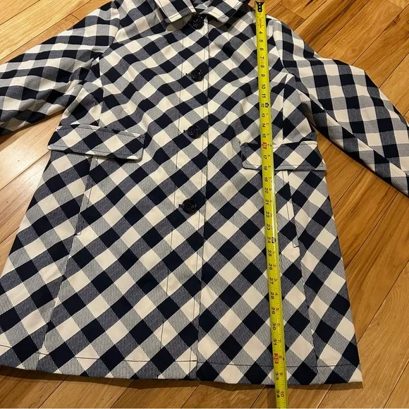 Kate Spade New York Water Resistant Blue & White Gingham Plaid Trench Raincoat - Picture 6 of 7